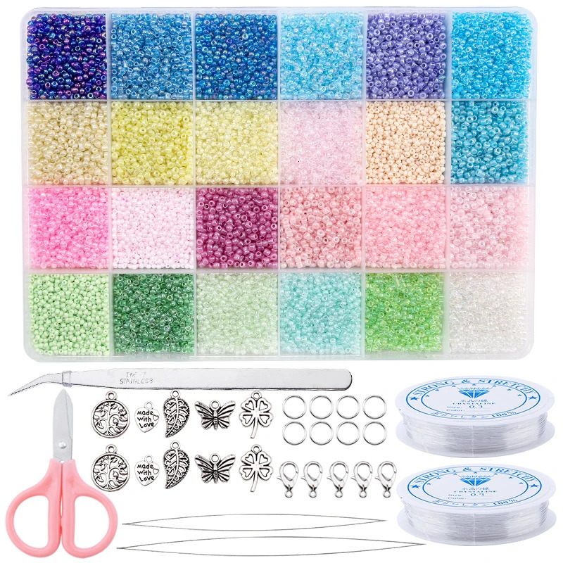 2mm Glass Seed Beads Set Jewelry Making Beads Kit Bracelets Necklace Ring Making Kit For DIY Art Handmade Craft 20000pcs 231229