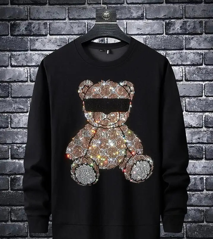 Streetwear Rhinestones Hoodie Sweatshirt drill Anime Hoodies Men Diamonds Hoody Pullovers 231229