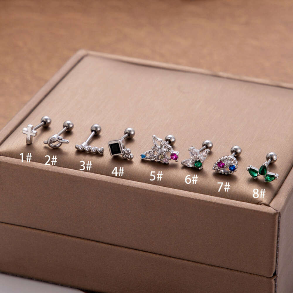 Ball Barbell Earring Helix Screw Butterfly Cross Studs Surgical Stainless Steel Bling Colorful Cubic Zirconia Screw Rod 0.8 Ear Bone Stud Piercing Bod