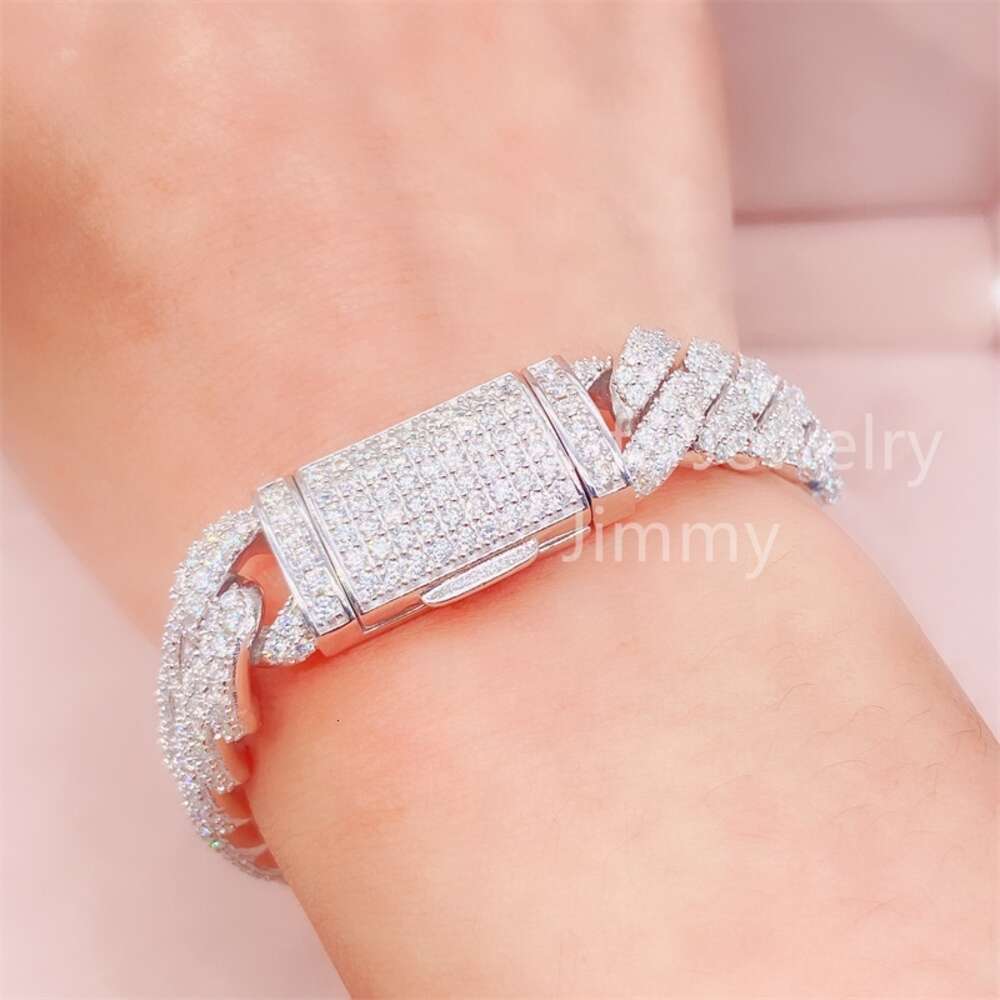Moissanite Jewelry 13mm Moissanite Cuban Bracelet Vvs Moissanite Link Cuban Bracelet 925 Sterling Silver Luxury Gift Box Trendy