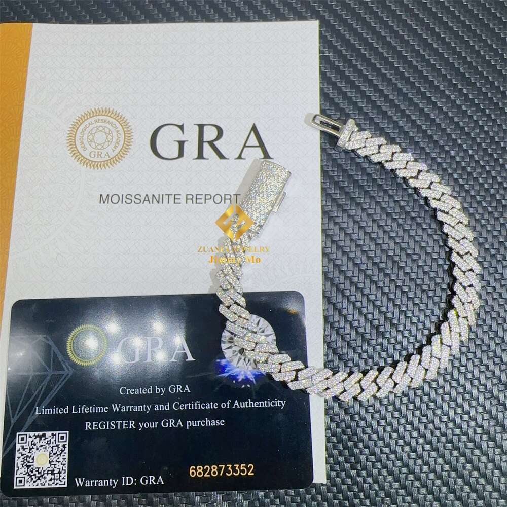 Drop Shipping 8mm Promotion Price 925 Sterling Silver White Gold Plated Moisssanite Stone Iced Out Hip Hop Cuban Link Bracelet