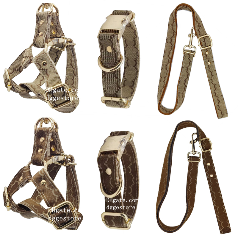Designer Collar Leash Set Classic Letter Pattern No Pull for Small Medium Large Dogs,Easy to Clean Walk,Durable Quick Fit Dog Vest Harness L B214