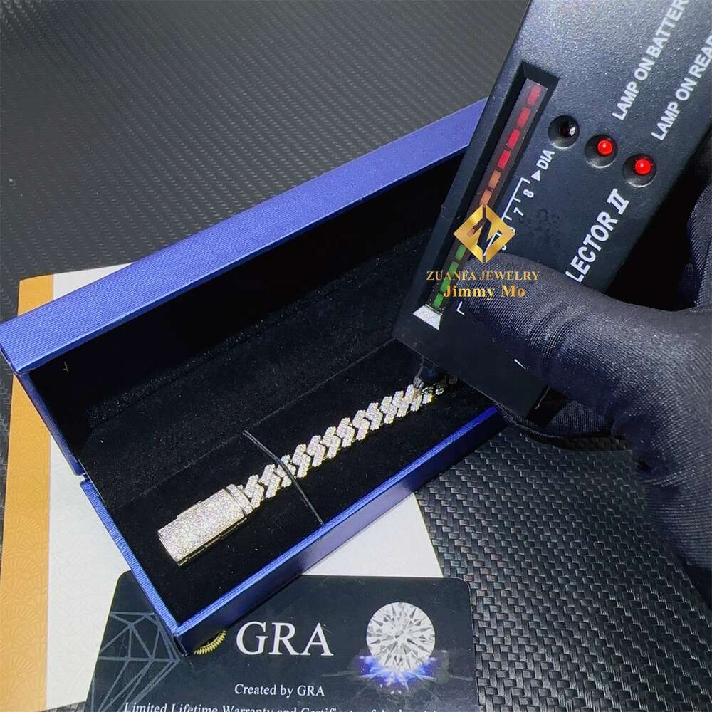 Drop Shipping 8mm Promotion Price 925 Sterling Silver White Gold Plated Moisssanite Stone Iced Out Hip Hop Cuban Link Bracelet
