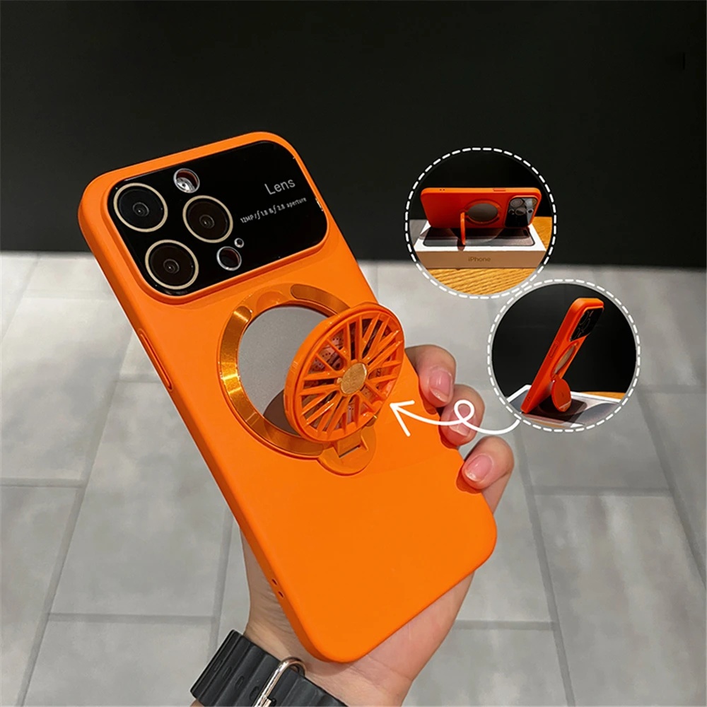 Luxury 360 Rotation Gyroscope Gyro Fold Bracket Magnetic Stand Large Windows Camera Lens Protection Shockproof Cover Case For iPhone 15 14 13 12 11 Ma