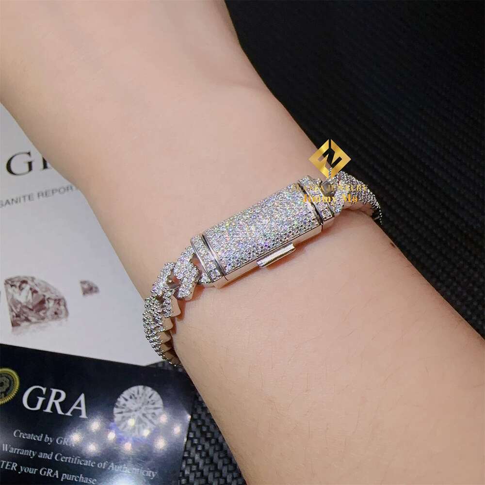 Drop Shipping 8mm Promotion Price 925 Sterling Silver White Gold Plated Moisssanite Stone Iced Out Hip Hop Cuban Link Bracelet