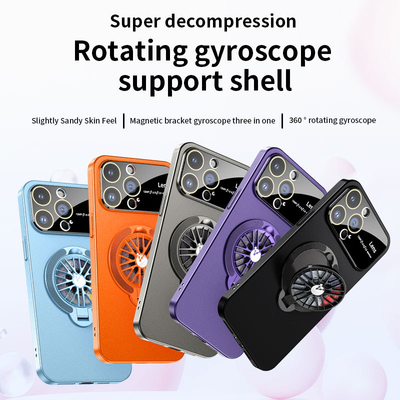Luxury 360 Rotation Gyroscope Gyro Fold Bracket Magnetic Stand Large Windows Camera Lens Protection Shockproof Cover Case For iPhone 15 14 13 12 11 Ma