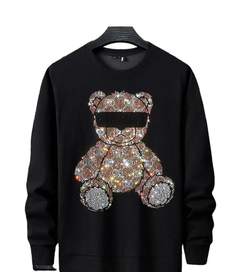 Streetwear Rhinestones Hoodie Sweatshirt drill Anime Hoodies Men Diamonds Hoody Pullovers 231229