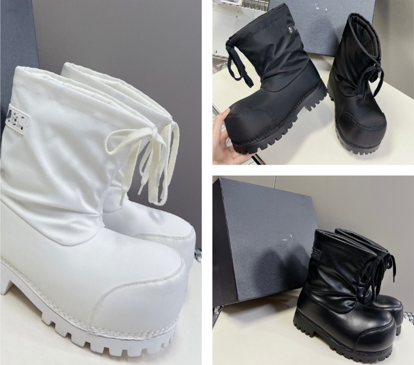 Paris Skiing Heightened Thick bottom Snow Drawstring Lace Ski Boots Autumn/Winter New Big Head Short boots Women's