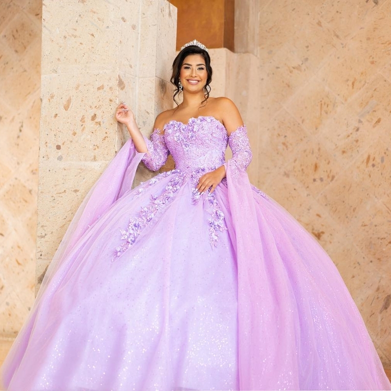 Lavender Shiny Off The Shoulder Beading Crystal Quinceanera Dresses Ball Gown Appliques Lace Sweet 15 Vestidos De XV Anos