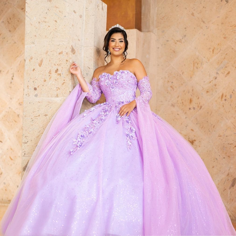 Lavender Shiny Off The Shoulder Beading Crystal Quinceanera Dresses Ball Gown Appliques Lace Sweet 15 Vestidos De XV Anos