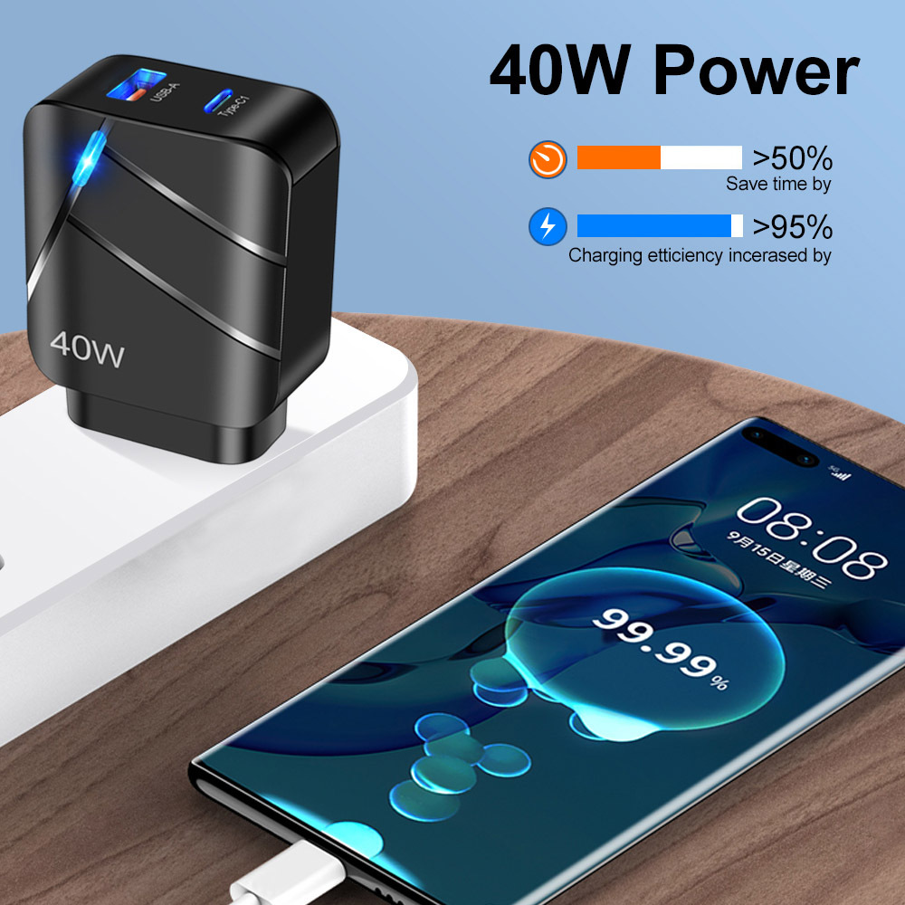 Fast Quick Charging 40W 3A USB C Wall Charger Portable Power Adapters For Ipad 2 3 4 Iphone 14 15 Samsung Xiaomi Huawei Htc Android phone