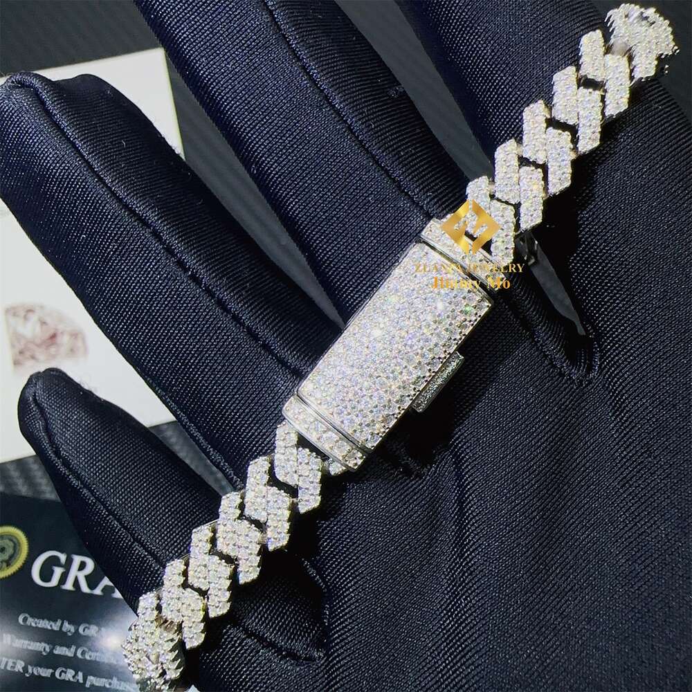 Drop Shipping 8mm Promotion Price 925 Sterling Silver White Gold Plated Moisssanite Stone Iced Out Hip Hop Cuban Link Bracelet