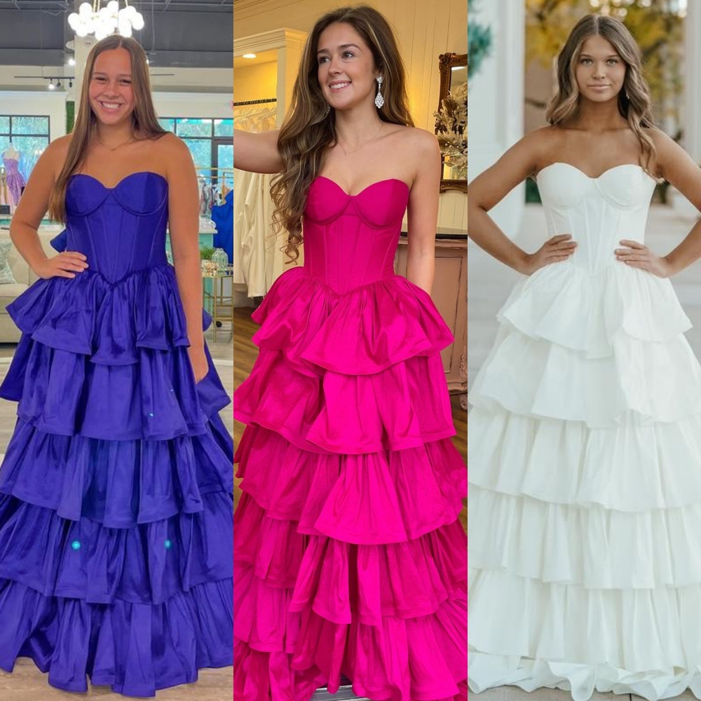 Fuchsia Taffeta Formal Party Dress 2k25 Purple Strapless Ruffle Lady Pageant Prom Evening Special Occasion Hoco Gala Cocktail Red Carpet Runway Gown P