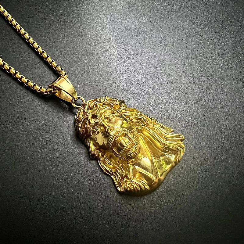 Hip Hop Jesus Face Pendant Necklace Full Zircon Real Gold Plated Religious Jewelry