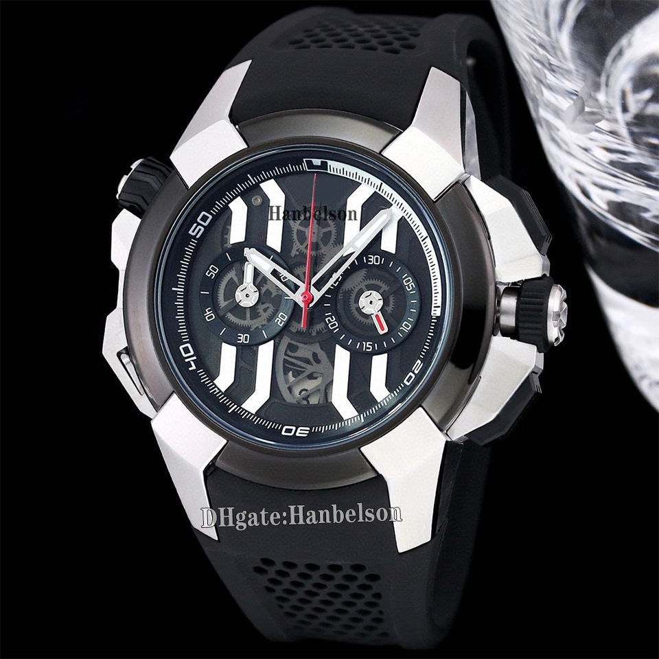 Special edition Watch Men 45MM Two tone black Rubber watchband Japanese Quartz movement Chronograph Gift wristwatch