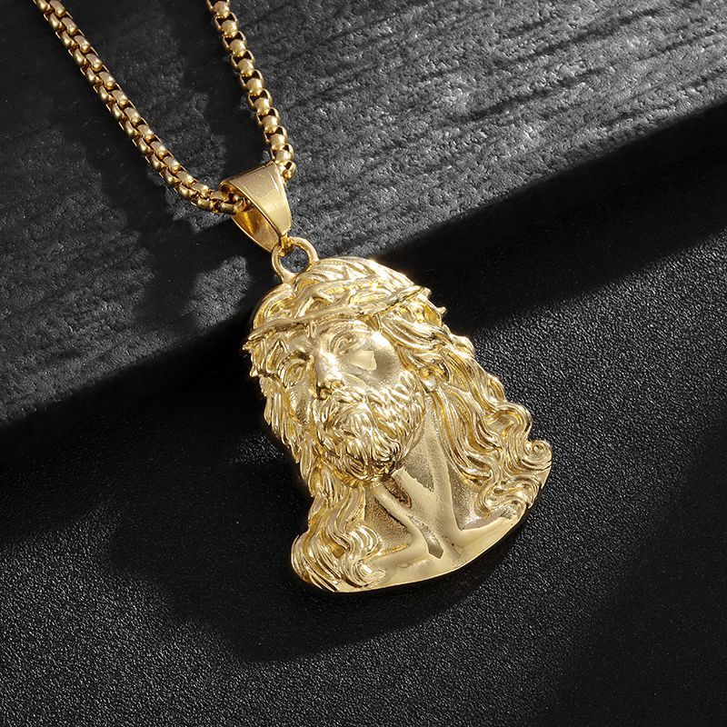 Hip Hop Jesus Face Pendant Necklace High Polisned Real Gold Plated Men/Women Religious Jewelry
