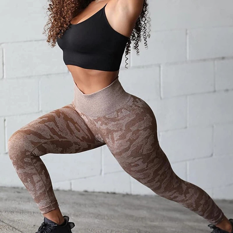 Camo Seamless Yoga Leggings Women Athletic Exercise Fitness Butt Lift Booty Sport Pants High Waist Gym Tights Workout Activewear 240102