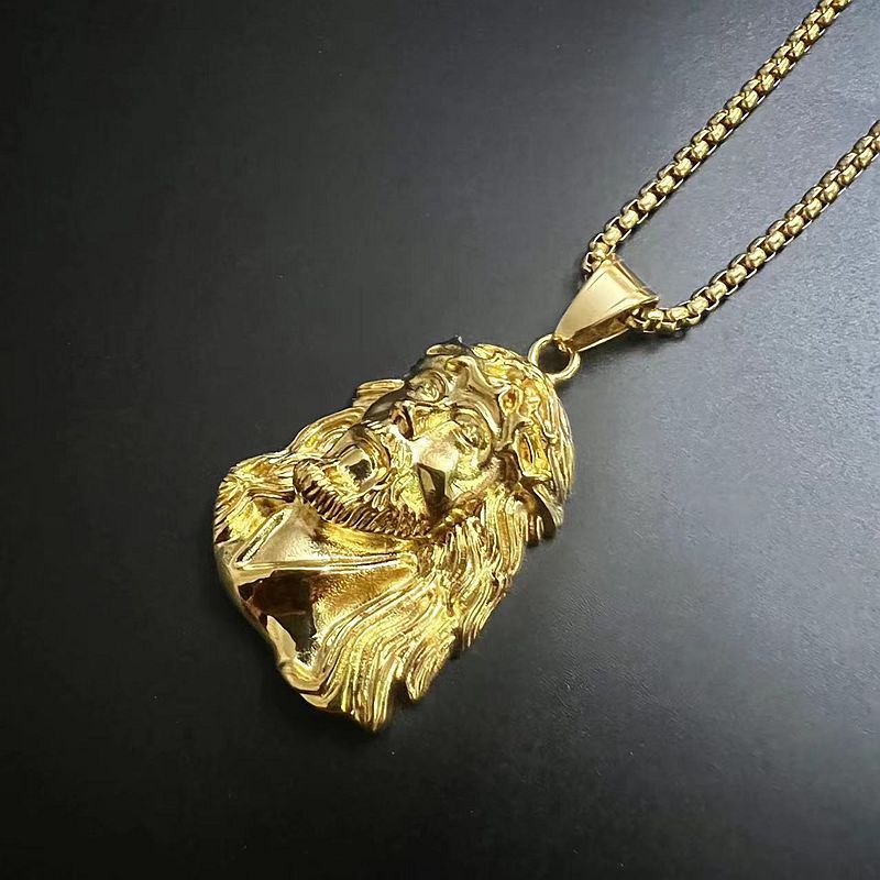 Hip Hop Jesus Face Pendant Necklace Full Zircon Real Gold Plated Religious Jewelry
