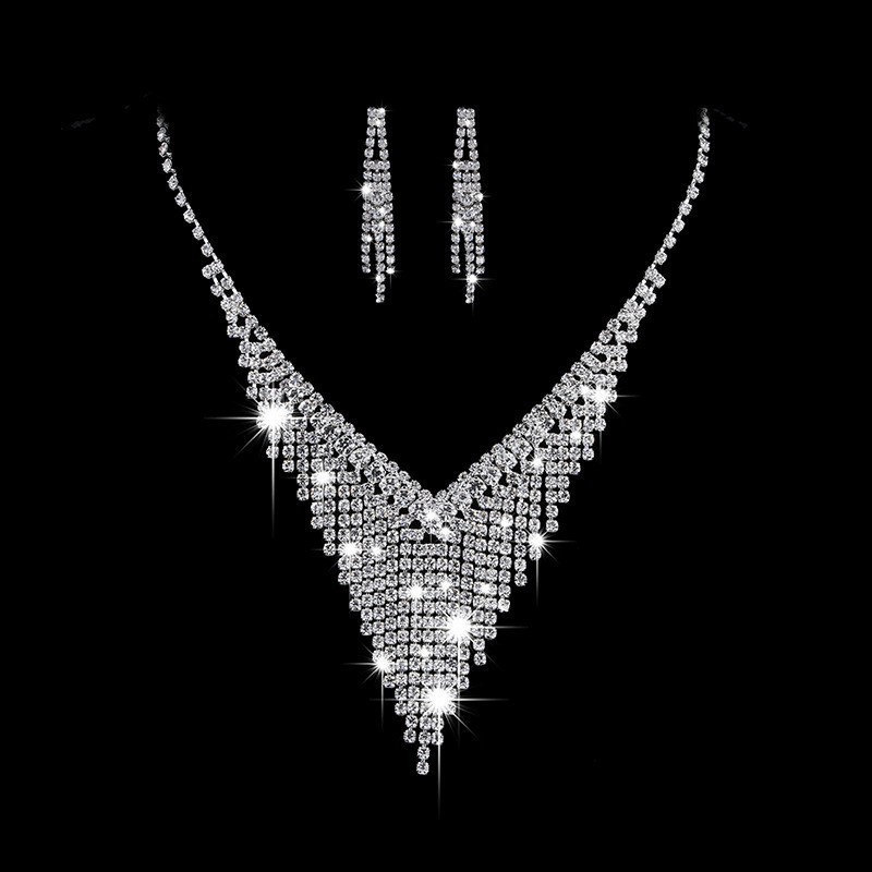 Valuable Lab Diamond Jewelry set Sterling Silver Wedding Necklace Earrings For Women Bridal Engagement Jewelry Gift t8lt#