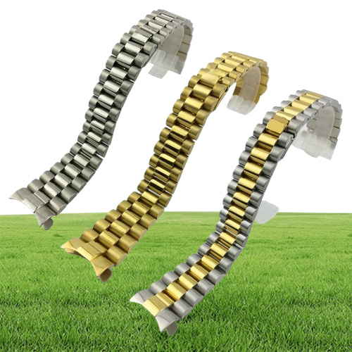 Watch Bands Accessories For Logtype ThreeBead Solid Diving Stainless Steel Band Presidential Buckle 20mm Men039s Gold
