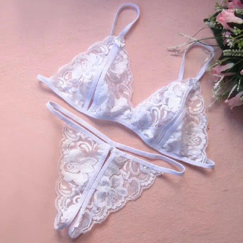 Lace Bras Sets Sexy Gerie Set Open Panties Intimates Girl Underpants Solid Color Transparent Briefs Bra Erotic