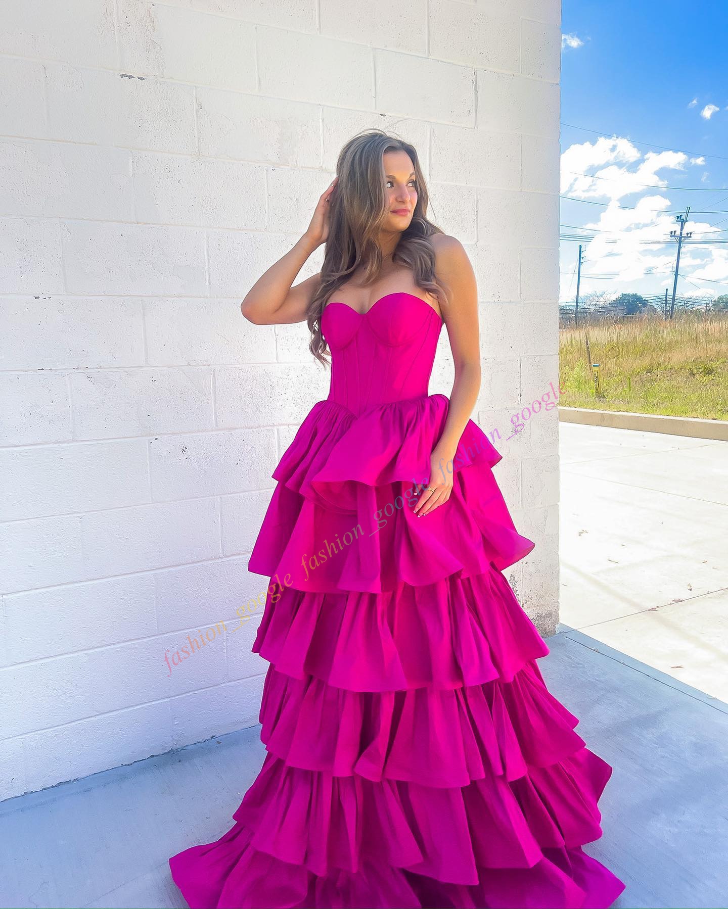 Fuchsia Taffeta Formal Party Dress 2k25 Purple Strapless Ruffle Lady Pageant Prom Evening Special Occasion Hoco Gala Cocktail Red Carpet Runway Gown P