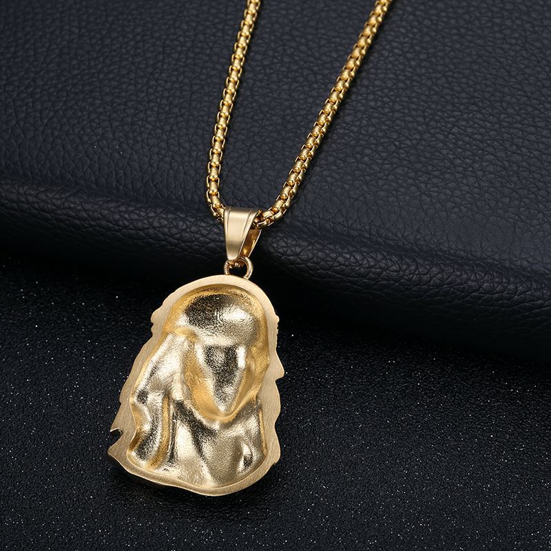 Hip Hop Jesus Face Pendant Necklace Full Zircon Real Gold Plated Religious Jewelry