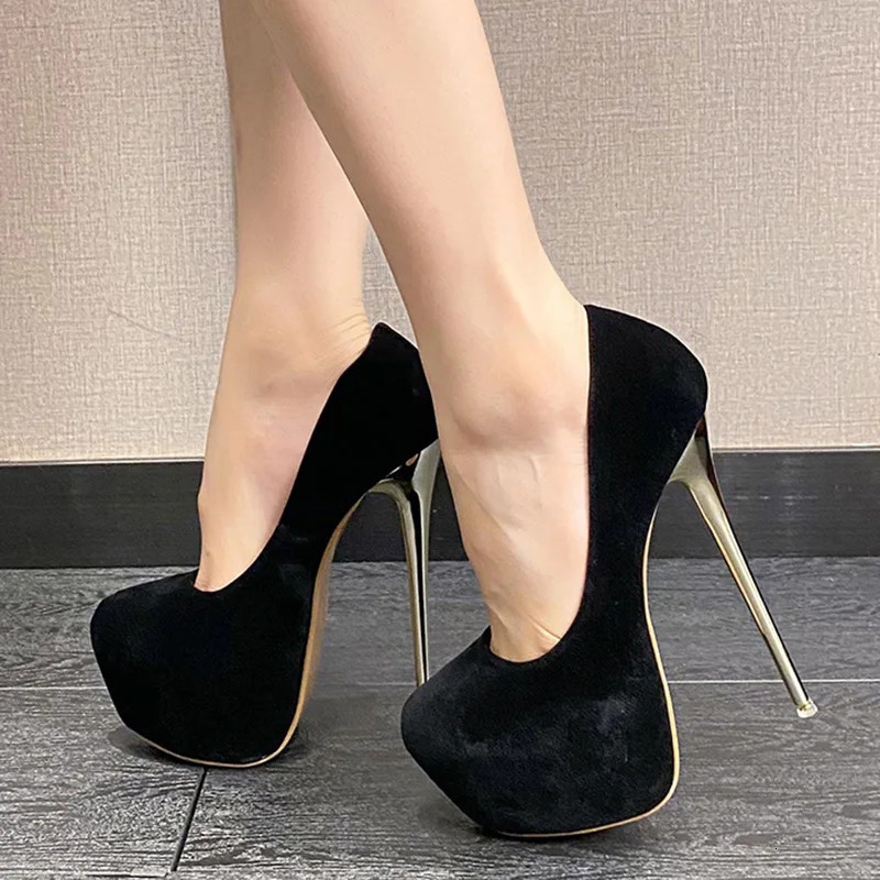 Aneikeh Fashion Sexy Platform Round Head Thin Heels Pumps Women's Flock Super High Heels Shoes Wedding Dress Zapatos Mules 240102