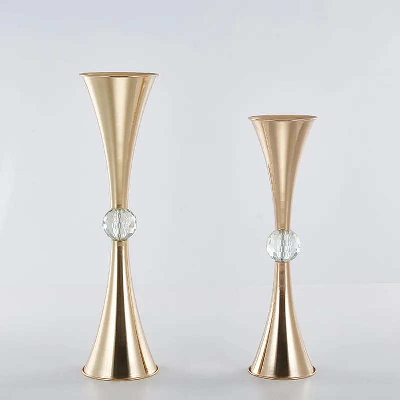 Gold Vases Metal Flowers Pot Wedding Centerpieces Event Flower Road Lead For Home Hotel Decoration 10 PCS/ Lot