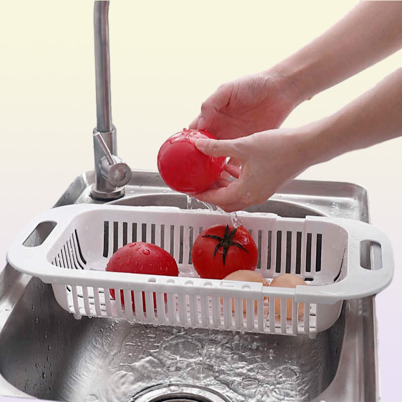Retractable Kitchen Foldable Sink Drainer Plastic Filter Dish Rack Flexible Drain Basket Drainer Folding Vegetable Drain Basket 219936161
