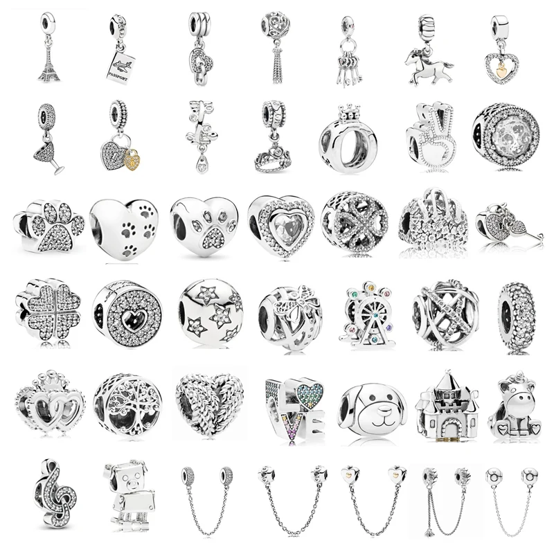 925 Silver New Original Beads Cute Footprints Little Cow Clover Beads for Original Women's Bracelet Jewelry Gifts Free Shipping