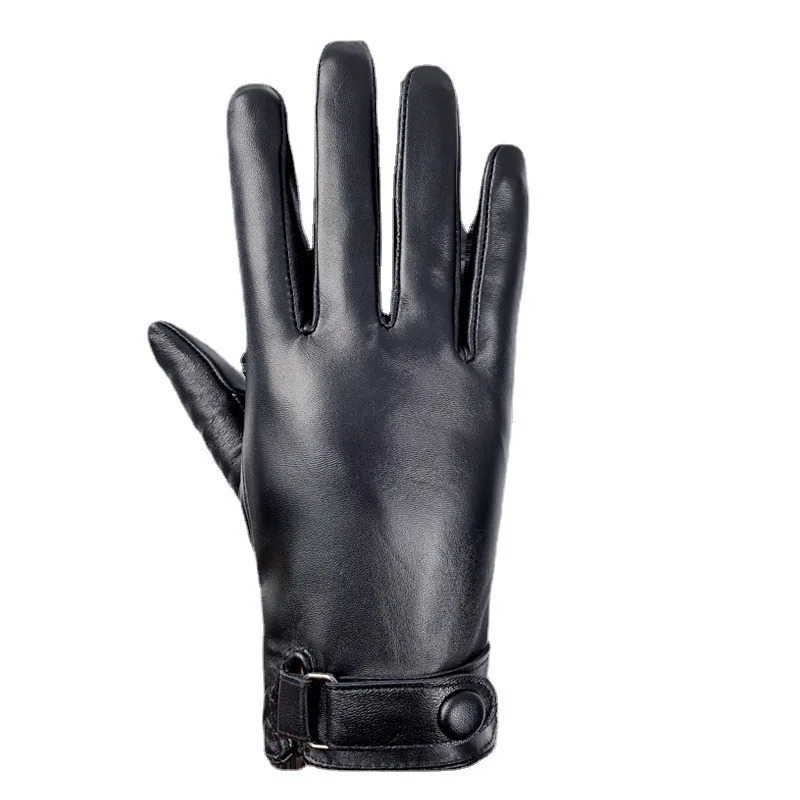 Winter Men Sheepskin Leather Gloves High Quality Keep Warm Touch Screen Windproof Driving gants moto Cycling Gloves Business240102
