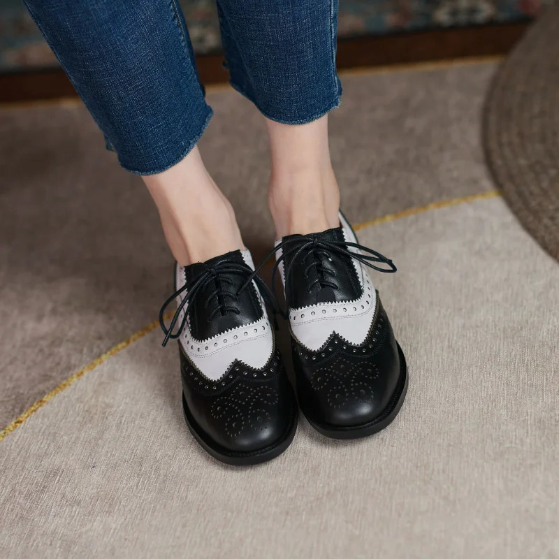 spring autumn Women pumps natural leather 22-26.5cm cowhidepigskinsheepskin full leather Retro brogues women shoes 240102