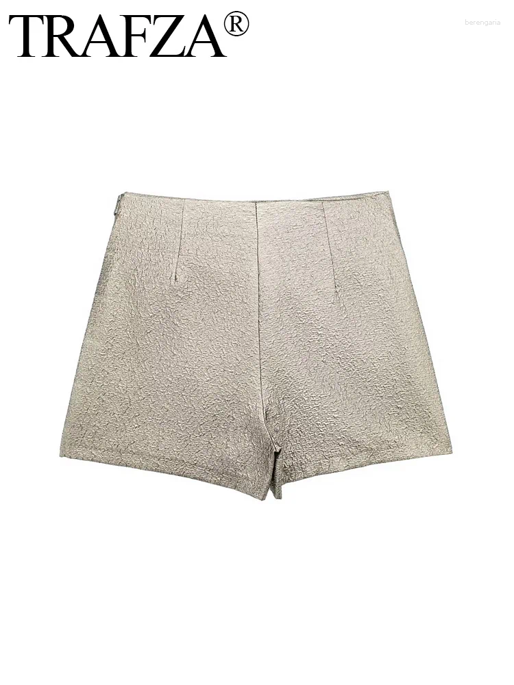 Women's Shorts TRAFZA 2024 Woman Knot Mini Skirt Gold Skort Pleated High Women Waist Short Skirts Chic Elegant