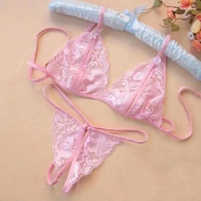 Lace Bras Sets Sexy Gerie Set Open Panties Intimates Girl Underpants Solid Color Transparent Briefs Bra Erotic