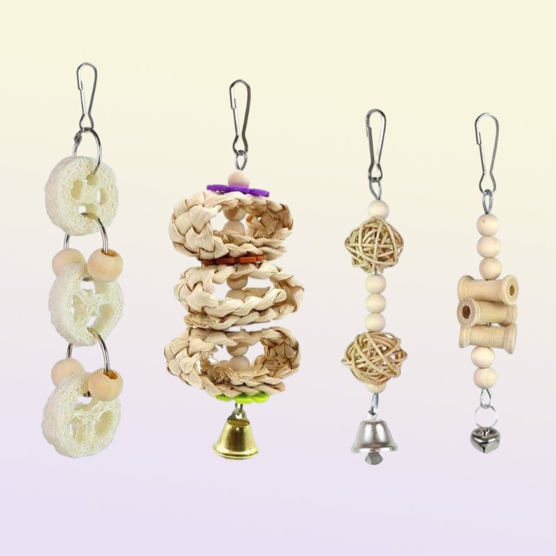 Other Bird Supplies 8PcsSet Parrot Toys Wooden Hanging Swing Hammock Climbing Ladders Perches Toy Parakeet Cockatiels Cage C42Oth3936561