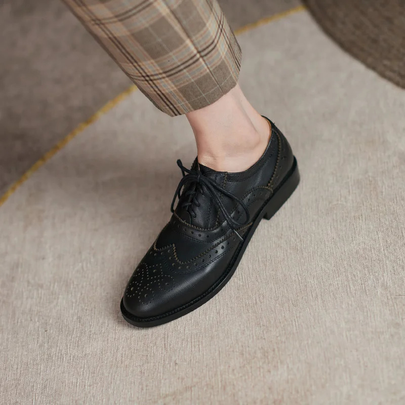 spring autumn Women pumps natural leather 22-26.5cm cowhidepigskinsheepskin full leather Retro brogues women shoes 240102