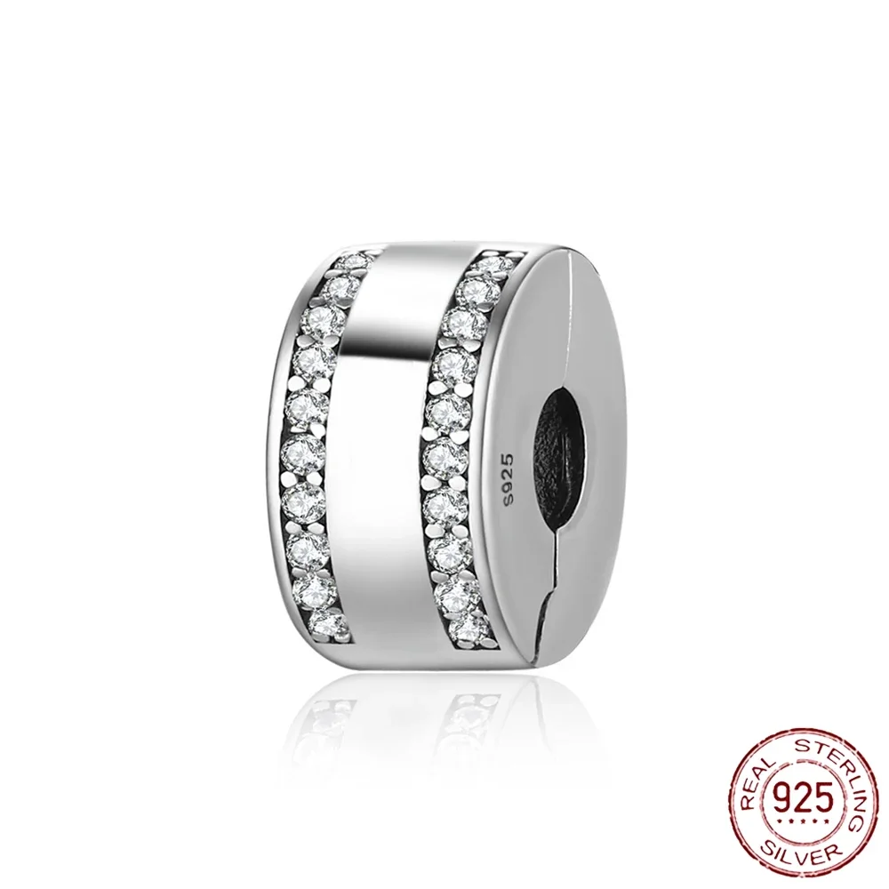 Silver Bead Charm Shining Clip Bead Charm Suitable for Original Charm Silver Bracelet Women' DIY Jewelry Free Shipping