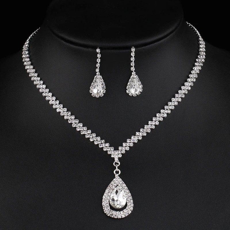 Valuable Lab Diamond Jewelry set Sterling Silver Wedding Necklace Earrings For Women Bridal Engagement Jewelry Gift t8lt#