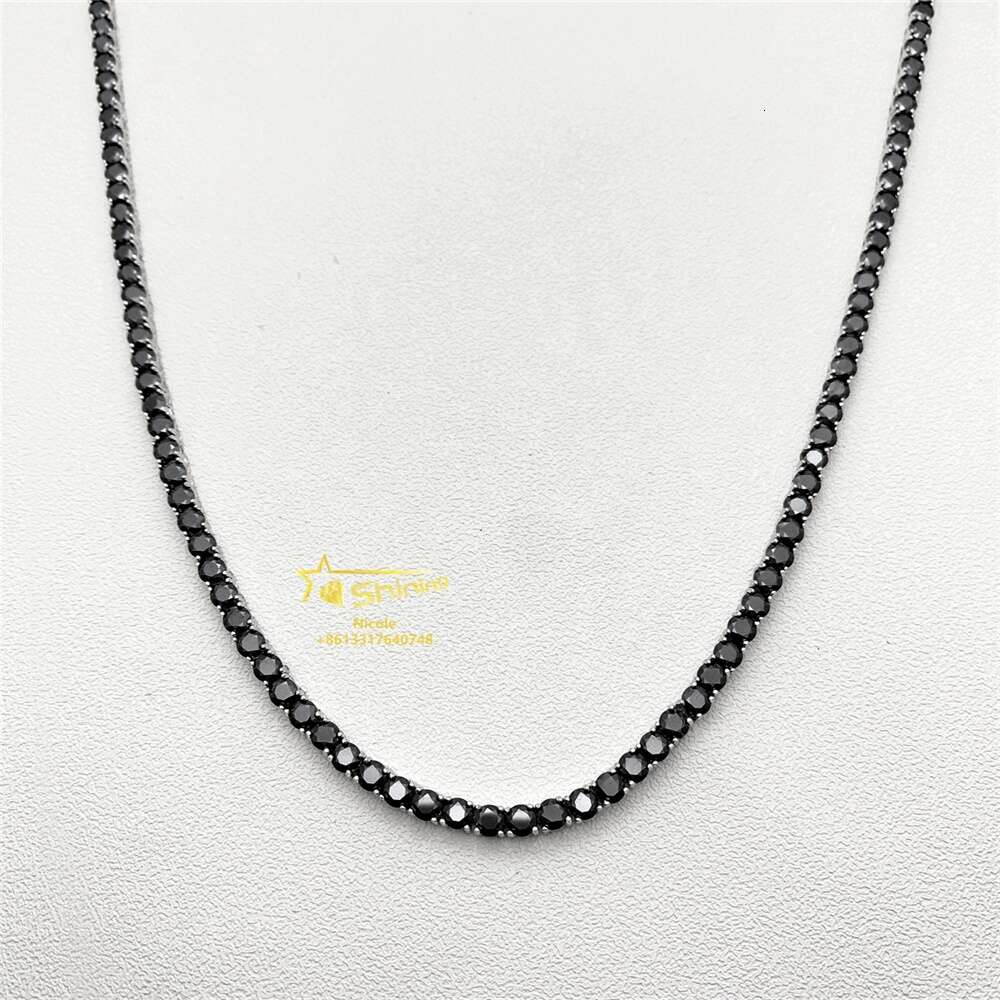 necklace moissanite chain Pass Diamond Tester Gra Certificate 925 Sterling Silver Hip Hop Black Moissanite Tennis