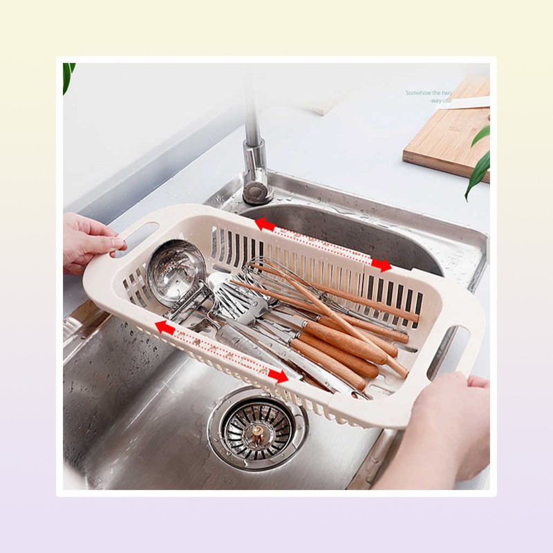 Retractable Kitchen Foldable Sink Drainer Plastic Filter Dish Rack Flexible Drain Basket Drainer Folding Vegetable Drain Basket 219936161