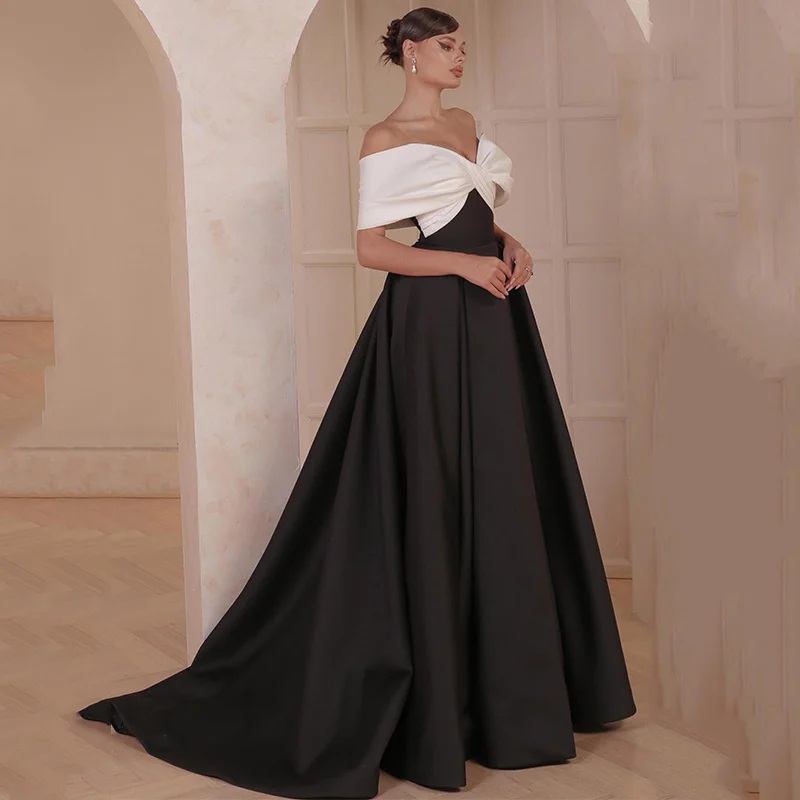Chic A-e Evening Dresses Off the Shoulder Satin or-Length Prom Dress Saudi Arabia Party Gown Plus Custom Size YD