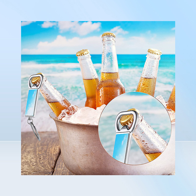 10 Pieces Sublimation Blank Beer Bottle Opener Keychain Metal Heat Transfer Corkscrew Key Ring Household Kitchen Tool 8640681