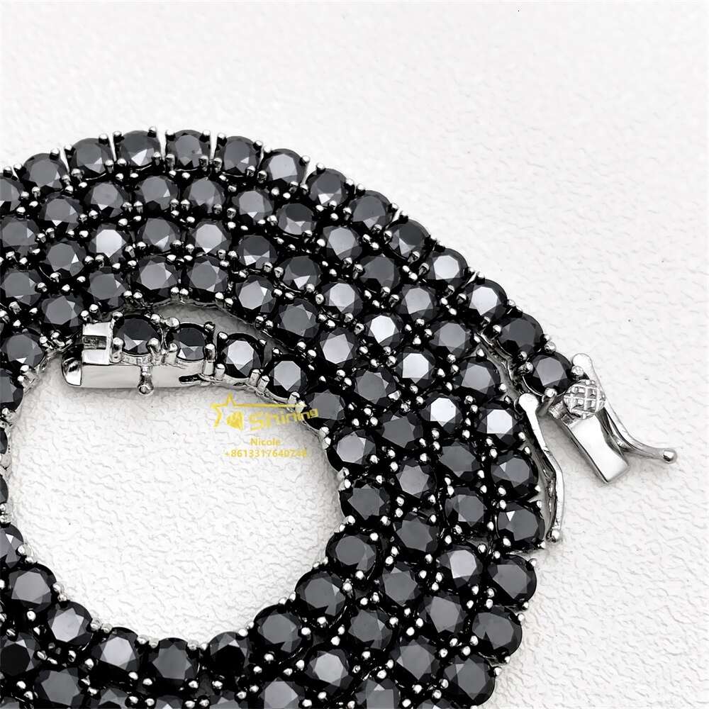 necklace moissanite chain Pass Diamond Tester Gra Certificate 925 Sterling Silver Hip Hop Black Moissanite Tennis