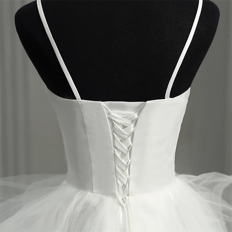 New Short Front Long Back Gothic White Wedding Dress 2024 Spaghetti Straps Deep V Neck High-Low Tulle Bridal Formal Party Gowns Vestidos De Novia 0219