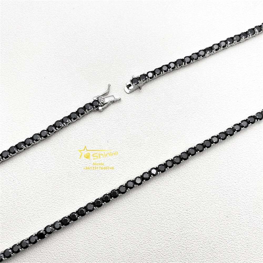 necklace moissanite chain Pass Diamond Tester Gra Certificate 925 Sterling Silver Hip Hop Black Moissanite Tennis