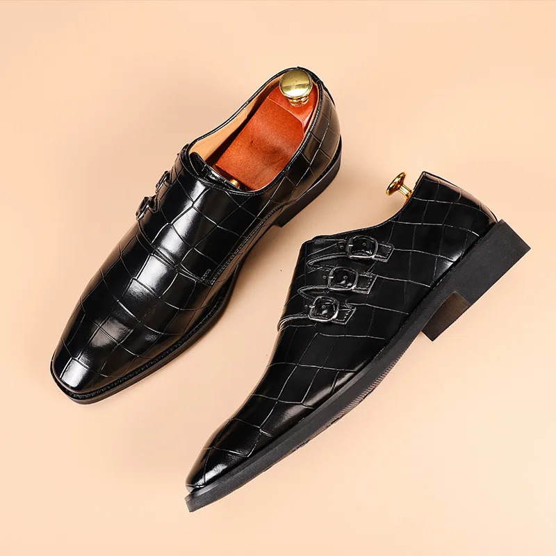 Men's Casual Business Leather Shoes Mens Buckle Square Toe Dress Office Flats Men Fashion New Wedding Party Oxfords EU Size 37-48 231229