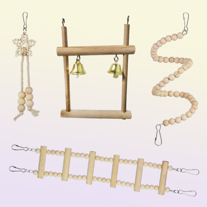 Other Bird Supplies 8PcsSet Parrot Toys Wooden Hanging Swing Hammock Climbing Ladders Perches Toy Parakeet Cockatiels Cage C42Oth3936561