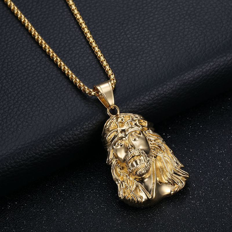 Hip Hop Jesus Face Pendant Necklace Full Zircon Real Gold Plated Religious Jewelry