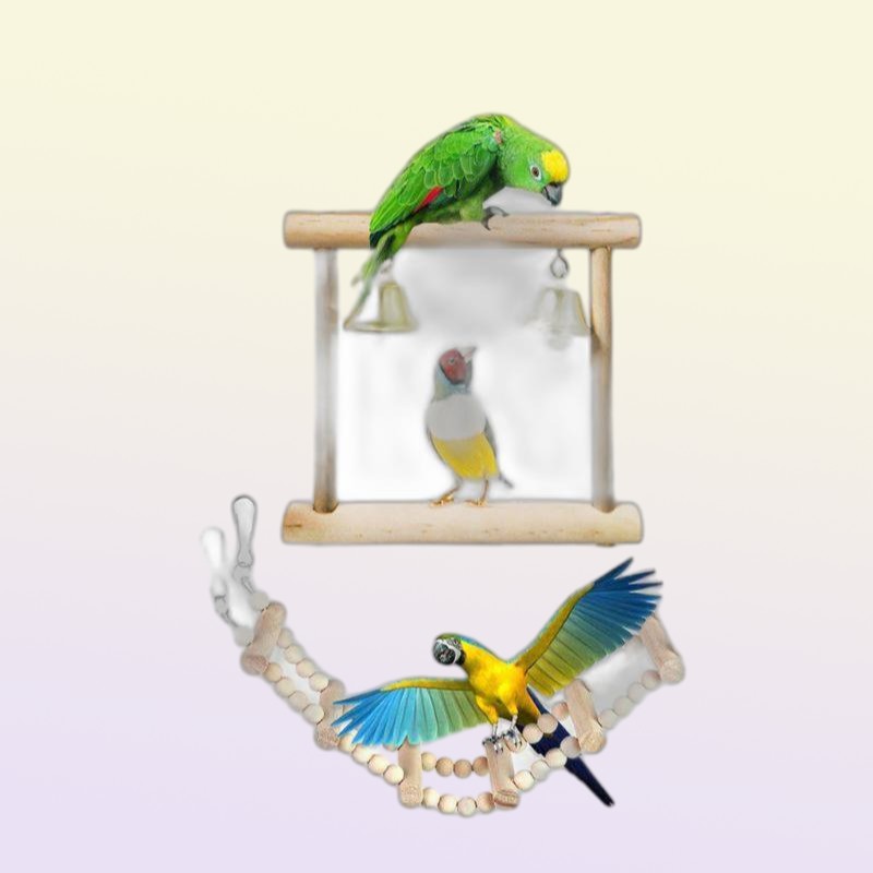 Other Bird Supplies 8PcsSet Parrot Toys Wooden Hanging Swing Hammock Climbing Ladders Perches Toy Parakeet Cockatiels Cage C42Oth3936561
